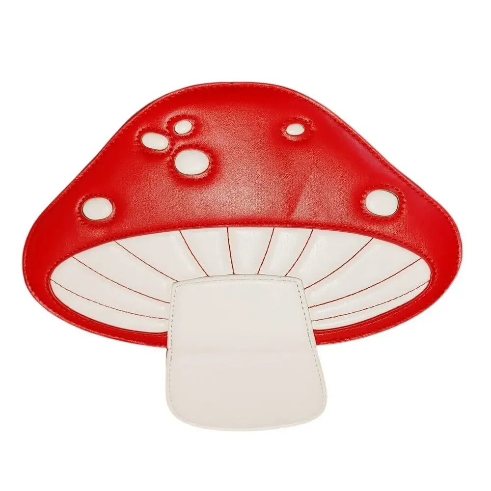 Kawaii Cute Mushroom PU Leather Shoulder Crossbody Purse Red White Chain Strap